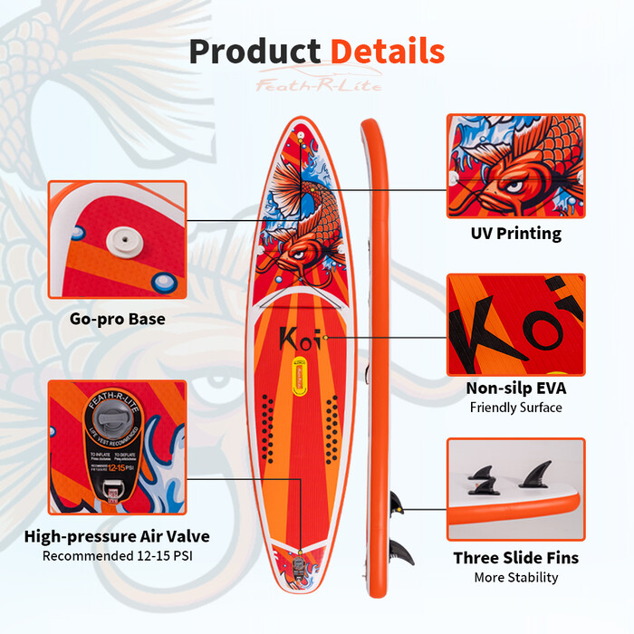 Inflatable Surfing Paddle Board 11'6" - Sup Koi Orange - Canada