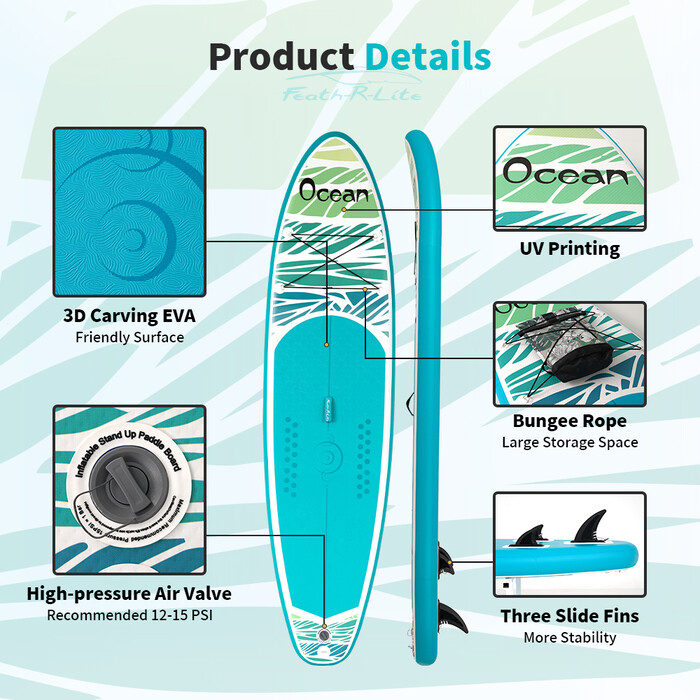 Inflatable Surfing Paddle Board 11' - Ocean Sky Blue - Canada