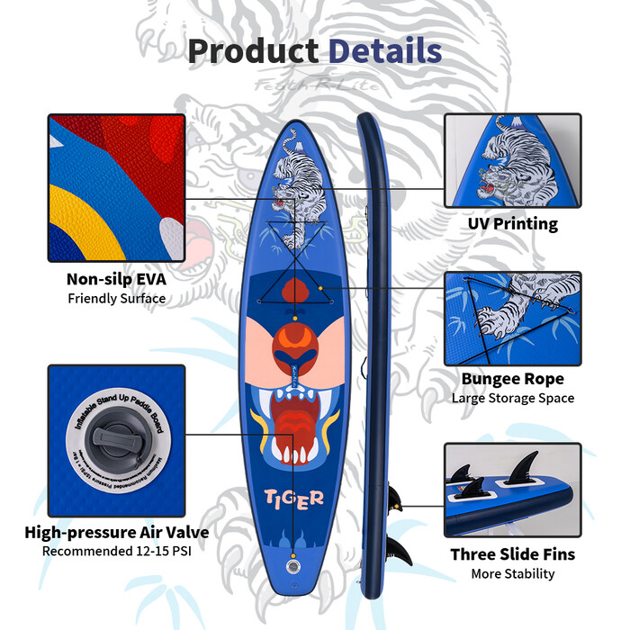 Inflatable Surfing Paddle Board 11' - Tiger Blue - Canada