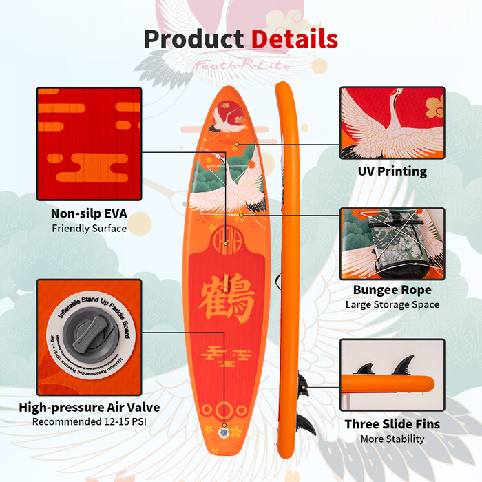 Inflatable Surfing Paddle Board 11' - Orange Crane - Canada