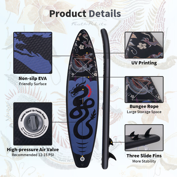 Inflatable Surfing Paddle Board 11' - Black Dragon - Canada